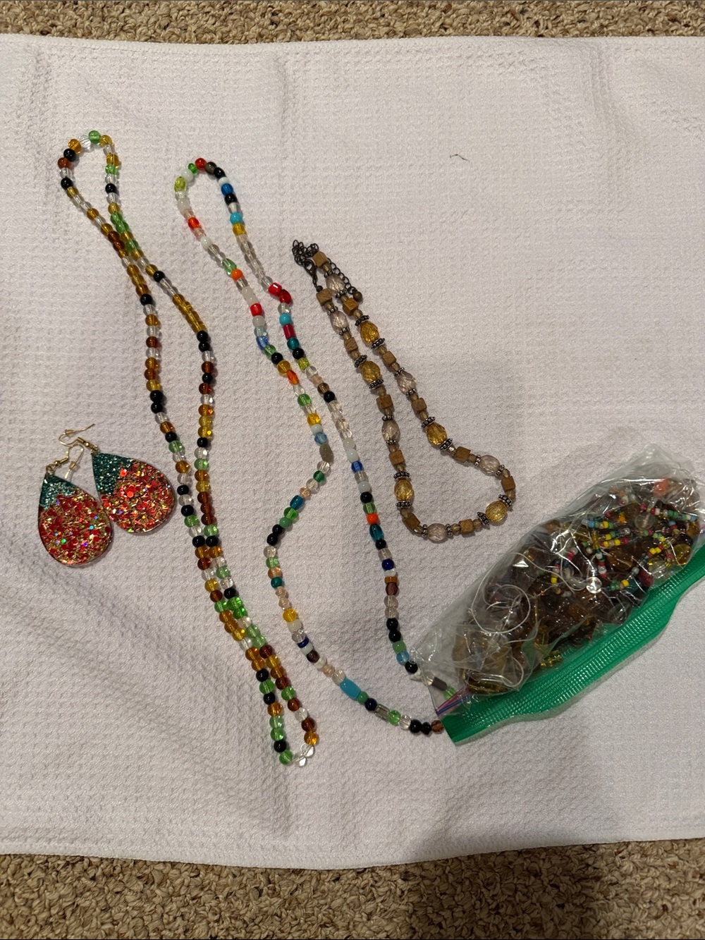 Multicolor Glass Bead Necklaces and Earrings Set - Women's Jewelry Beads